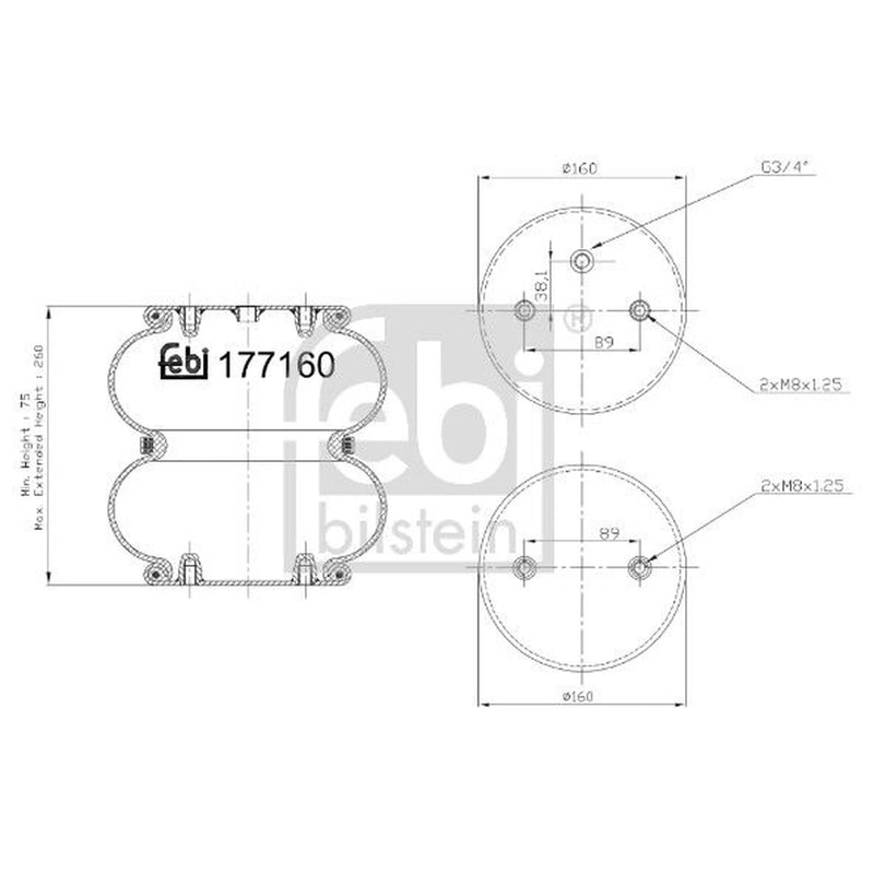 Febi Air Suspension Bellow 160mm 177160 OE 0190130