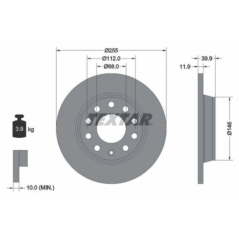 Textar 2 x Solid Rear Brake Discs 92106303-x2
