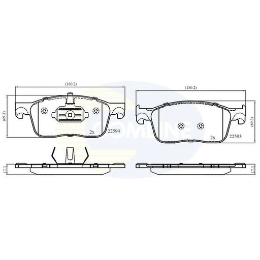 Comline 4 x Front Brake Pad Set fits Citroën Dispatch III 2016-2025 1.5 1.6 2.0