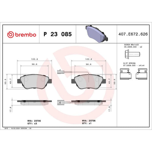 Brembo 4 x Front Brake Pad Set fits Alfa Romeo Mito 2008-2013 1.4