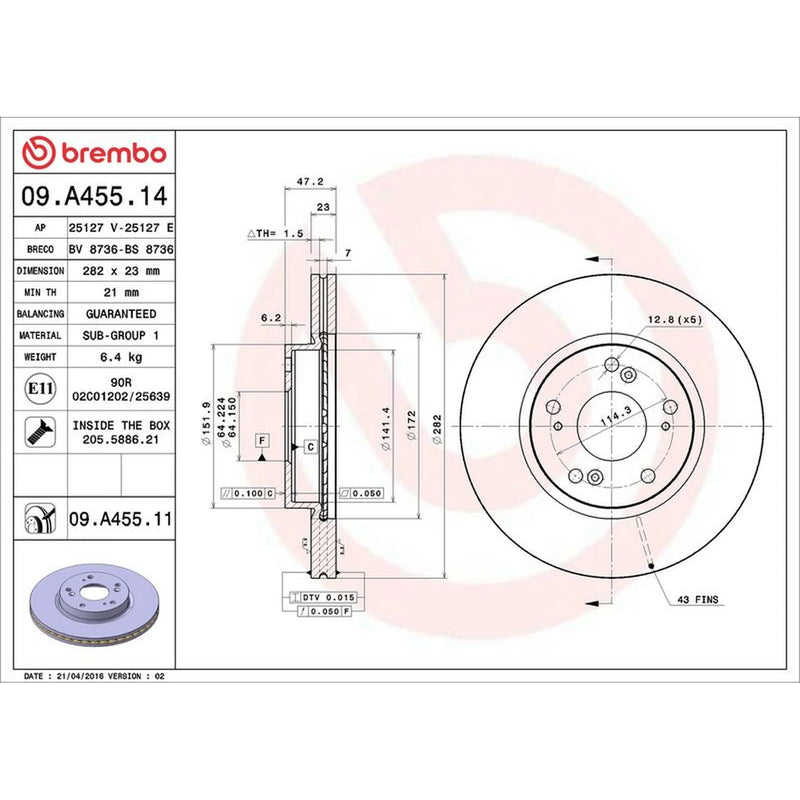 Brembo Front Brake Discs & Pads fits Honda Civic X 2016-2022 1.6