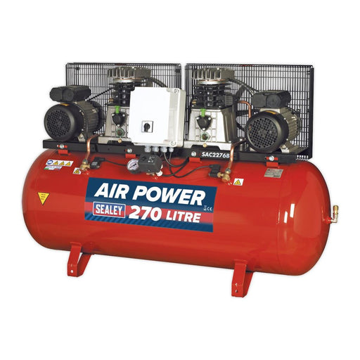 Sealey 270L Belt Drive Air Compressor with Cast Cylinders 2 x 3hp SAC2276B Sealey - NN4 Online 