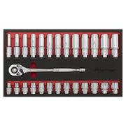 Sealey Ratchet Wrench & Socket Set 27pc 1/2"Sq Drive AK66723 Sealey - Dynamic Drive