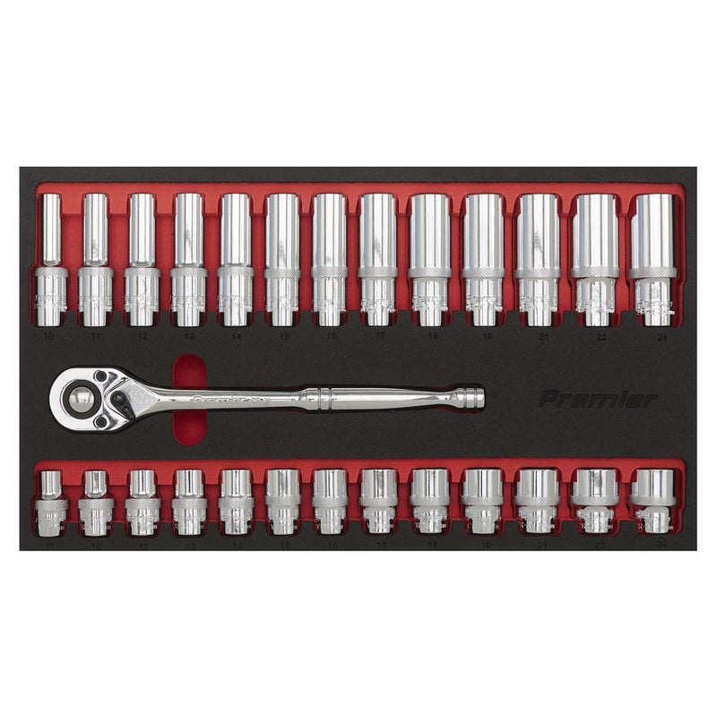 Sealey Ratchet Wrench & Socket Set 27pc 1/2"Sq Drive AK66723 Sealey - Dynamic Drive