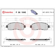 Brembo 4 x Front Brake Pad Set fits Nissan Leaf 2010-2017