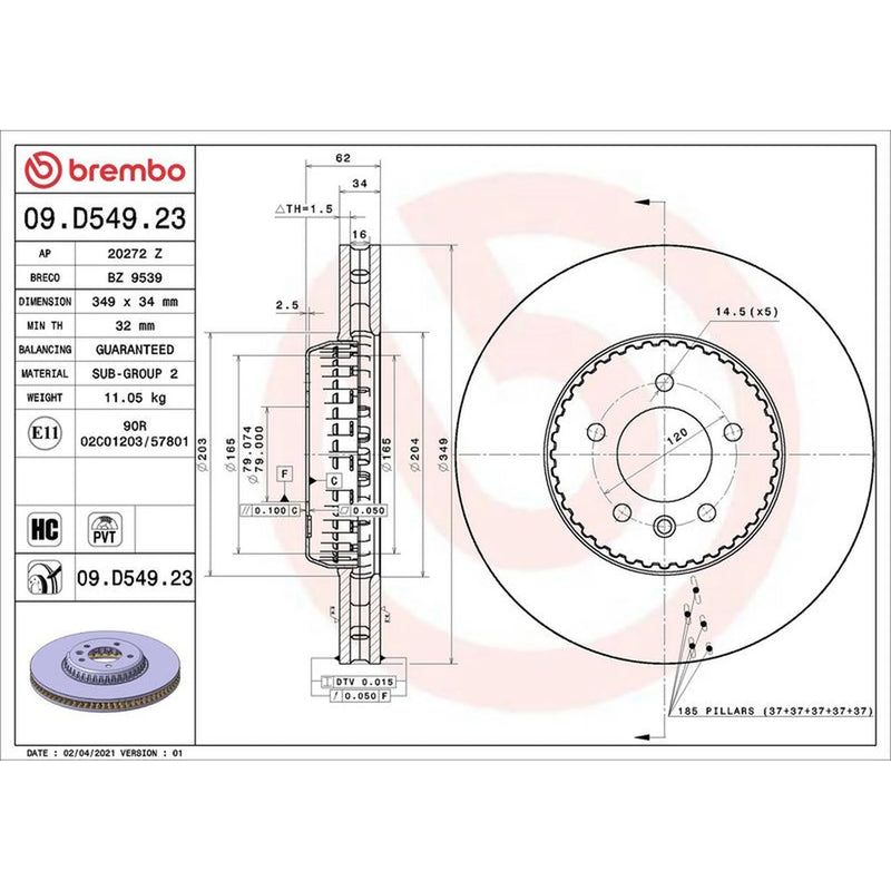 Brembo Steel Front Brake Disc Hub Brake Discs 09.D549.23-x2