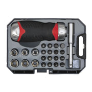 Sealey Fine Tooth Ratchet Screwdriver Socket & Bit Set 24pc Stubby AK64906 Sealey - Dynamic Drive