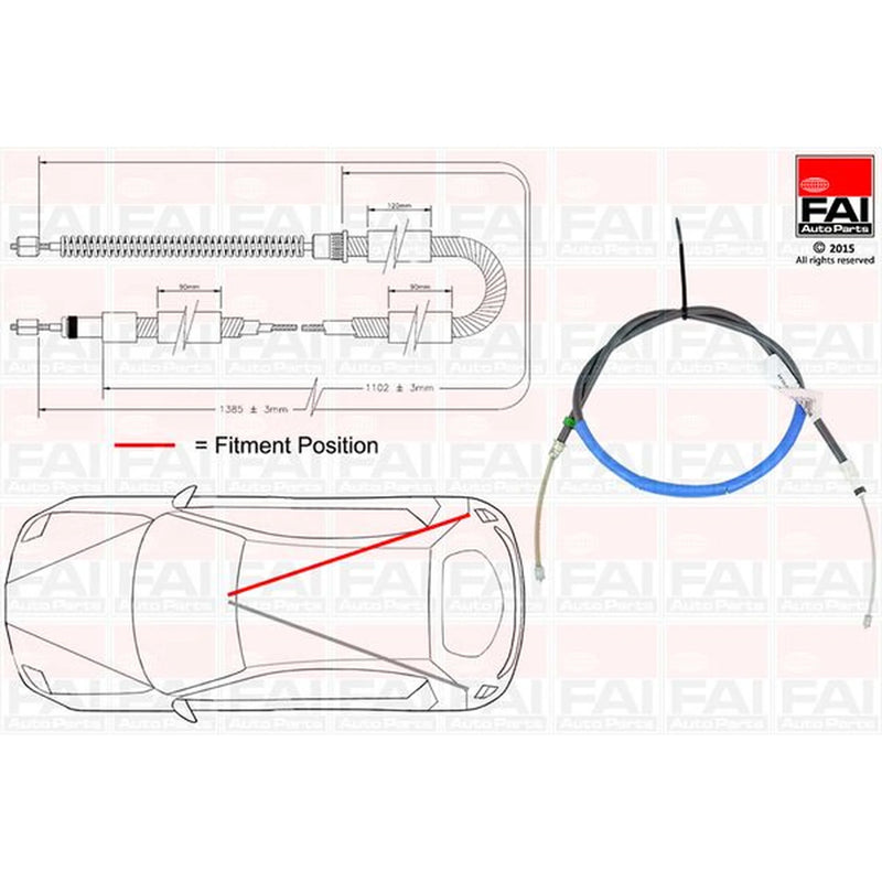 FAI Handbrake Cable Right Rear fits Peugeot 205 1983-1998 1.0 1.1 1.4 1.6 1.8