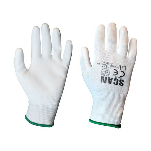 Scan White PU Coated Gloves - M (Size 8) (Pack 12) Scan - Dynamic Drive
