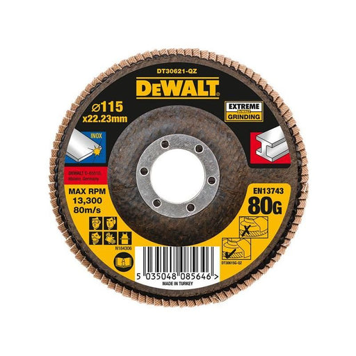 Dewalt Power Tools Extreme Flap Disc 115 x 22.2mm 80G DeWALT Power Tools - Dynamic Drive