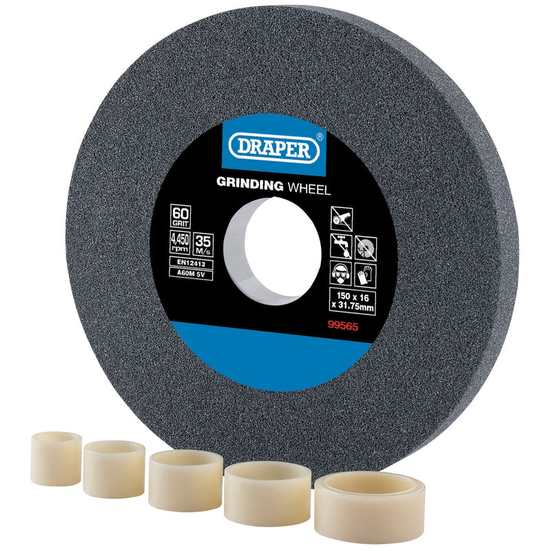 Draper Aluminium Oxide Bench Grinding Wheel, 150 x 16mm, 60 Grit 99565 Draper - Dynamic Drive