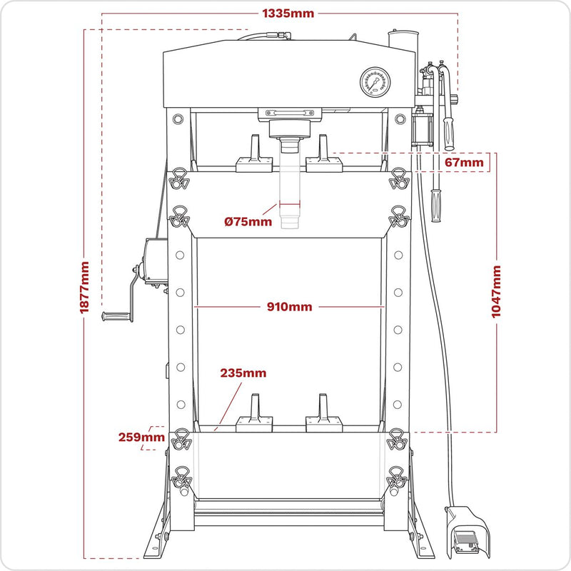 Sealey Premier Premier Air/Hydraulic Floor Type Press with Foot Pedal 50 Tonne Sealey Premier - Dynamic Drive
