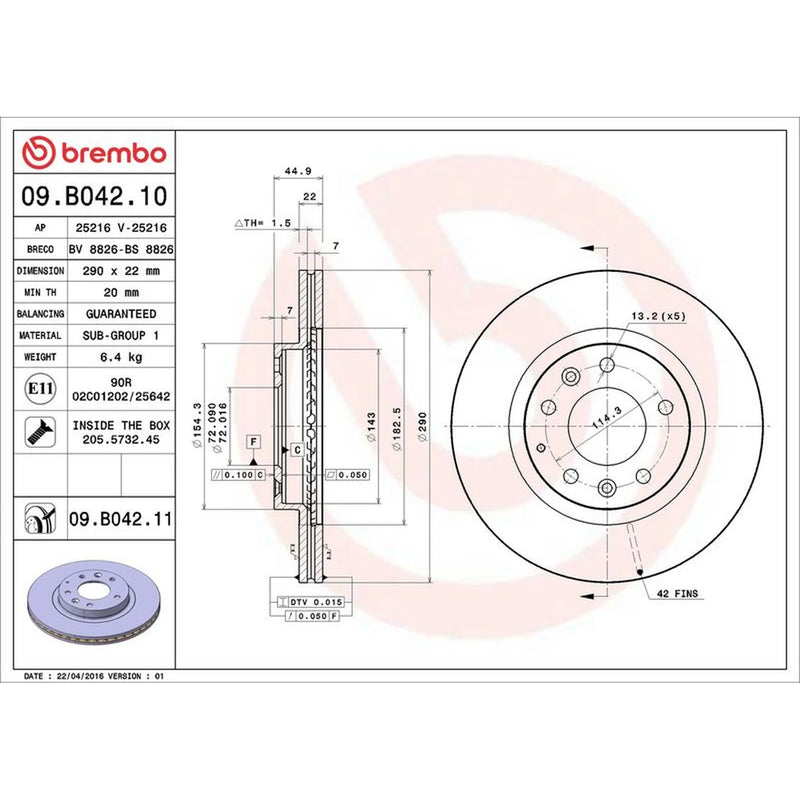 Brembo 2 x Internally Vented Brake Discs fits Mazda MX-5 2005-2016 1.8 2.0
