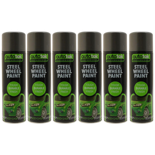 6x AUTOTEK SILVER STEEL Wheel Paint 500ml Spray Paint High Coverage Autotek  - Dynamic Drive