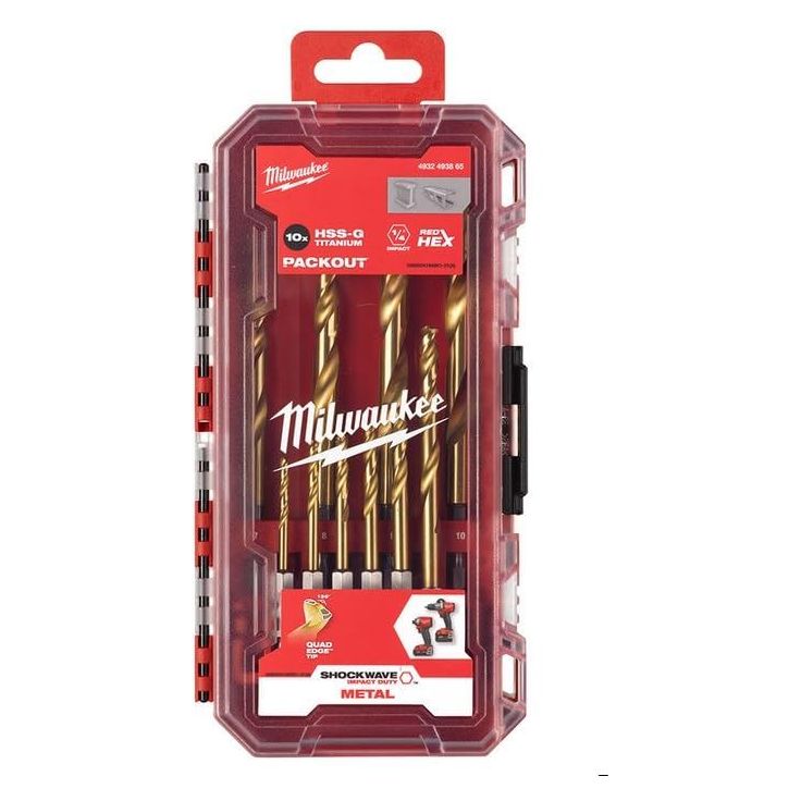 Milwaukee 10 Piece SHOCKWAVE Red Hex HSS Titanium Metal Drill Bit Set Milwaukee - Dynamic Drive