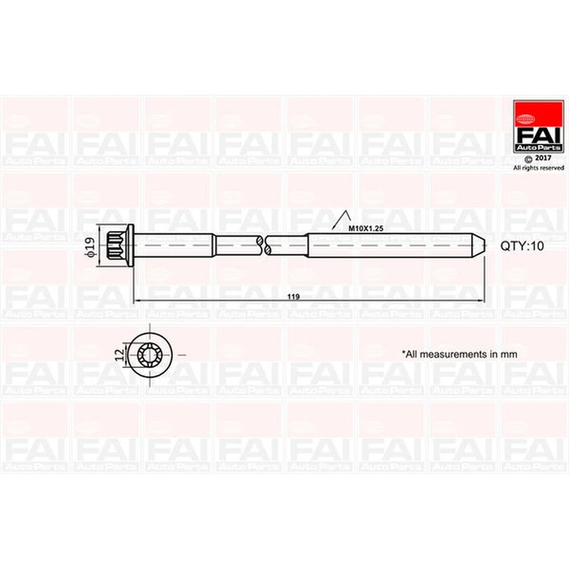 FAI Cylinder Head Bolt Set M10 x 1.25 fits Alfa Romeo Mito 2008-2018 1.3