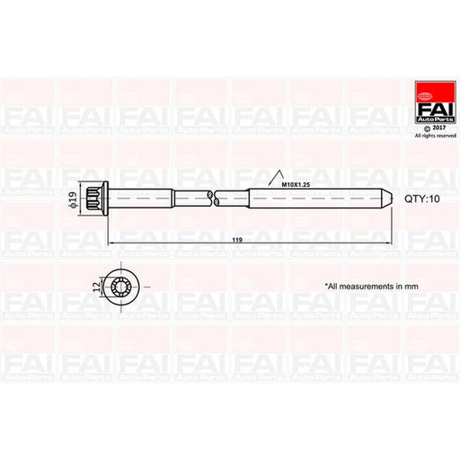 FAI Cylinder Head Bolt Set M10 x 1.25 fits Alfa Romeo Mito 2008-2018 1.3