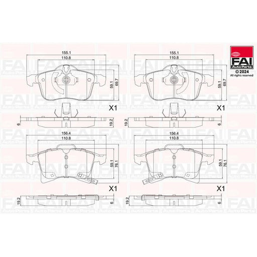 FAI Front Brake Pad Set fits Opel Adam 2014-2019 1.4