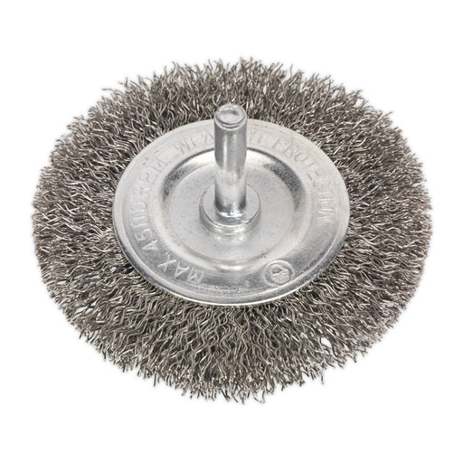Sealey Flat Wire Brush Stainless Steel 75mm with 6mm Shaft SFBS75 Sealey - Dynamic Drive