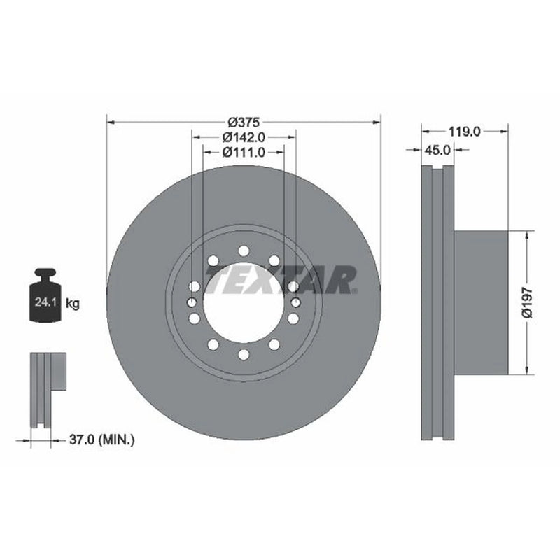 Textar 2 x Internally Vented Brake Discs 93222700