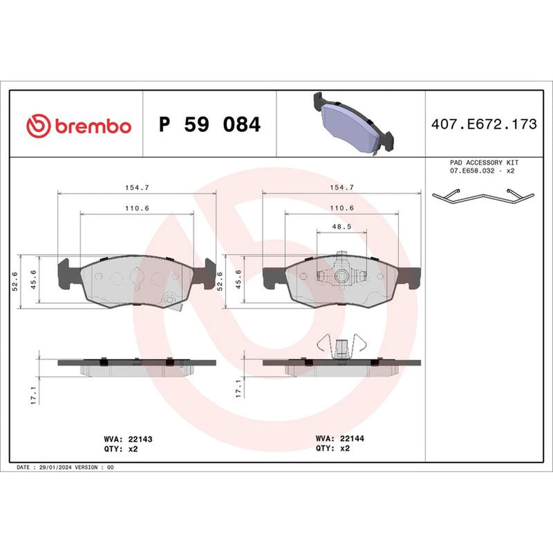 Brembo 4 x Front Brake Pad Set fits Opel Corsa E 2014-2019 1.0 1.2 1.3 1.4