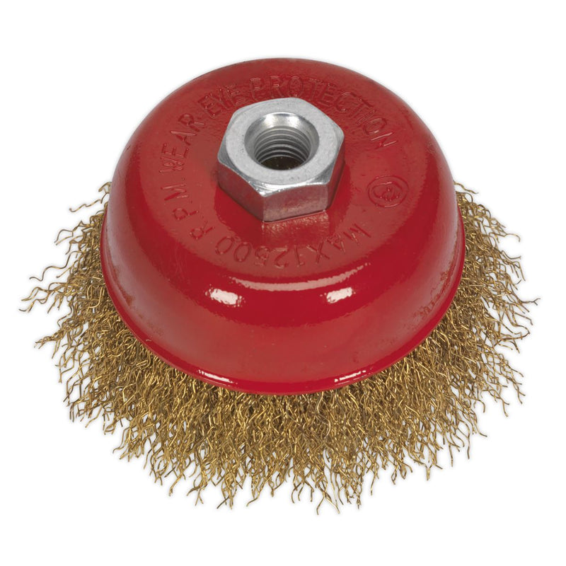 Sealey Brassed Steel Cup Brush 75mm M14 x 2mm CBC752 Sealey  - Dynamic Drive