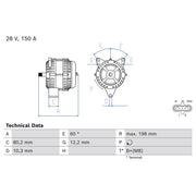 Bosch Car Alternator 12V fits Mercedes-Benz Atego 2 2004 on