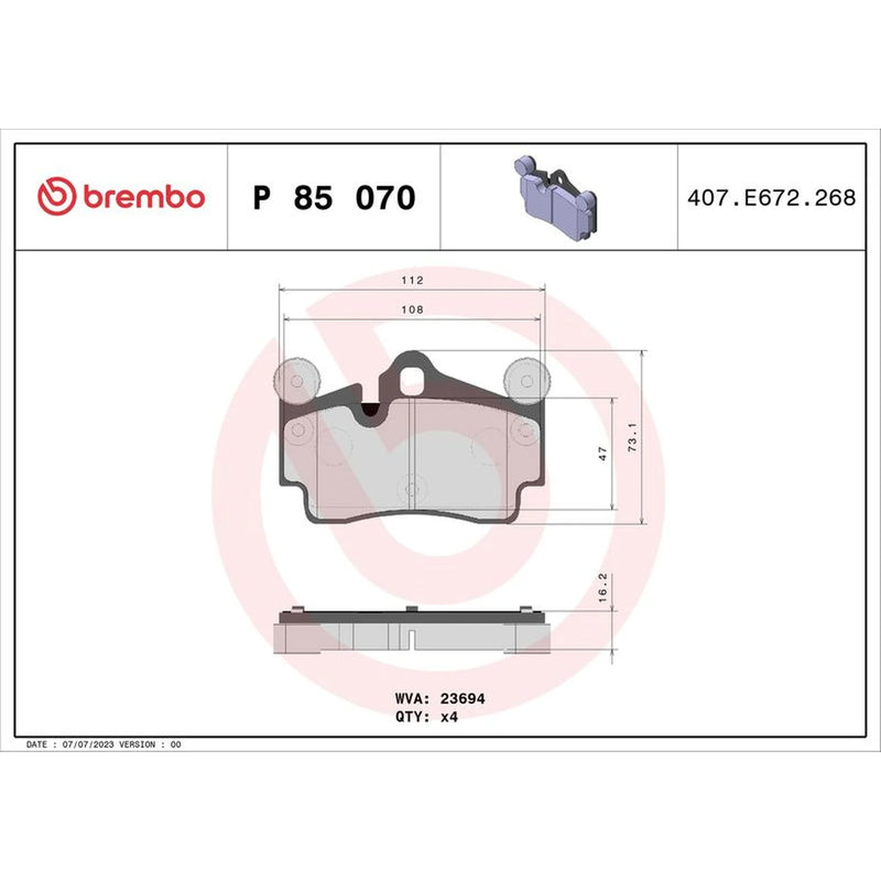 Brembo 4 x Rear Brake Pad Set fits Audi Q7 2006-2015 3.0 3.6 4.2 6.0