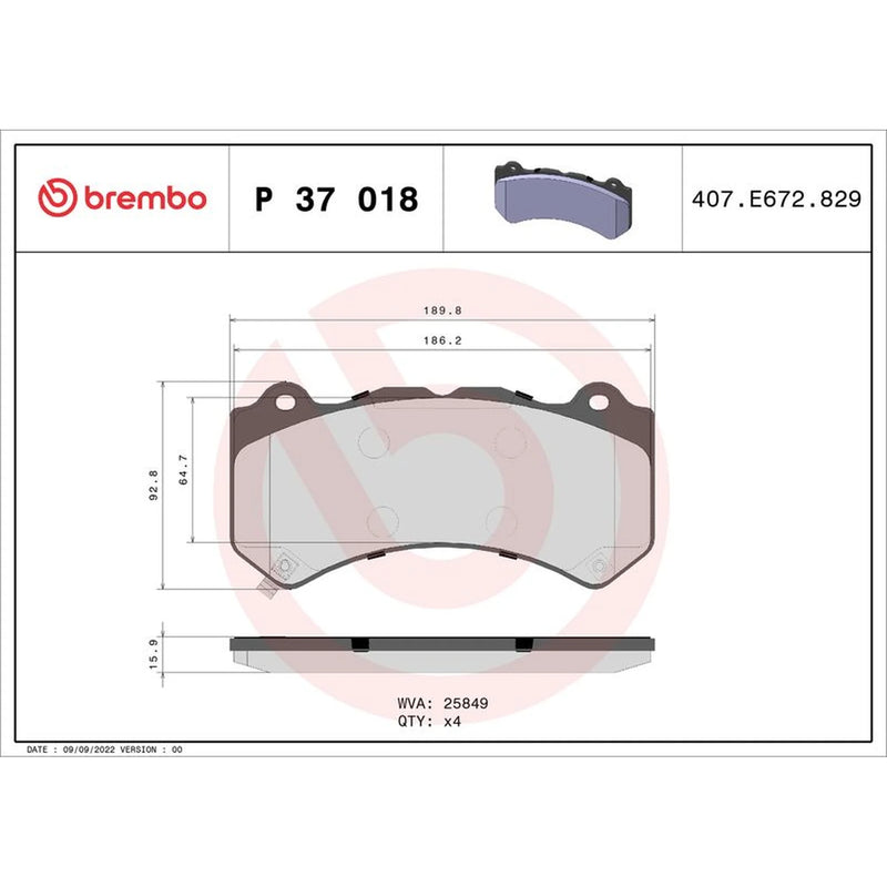 Brembo 4 x Front Brake Pad Set fits Cadillac Cts 2008-2015 6.2