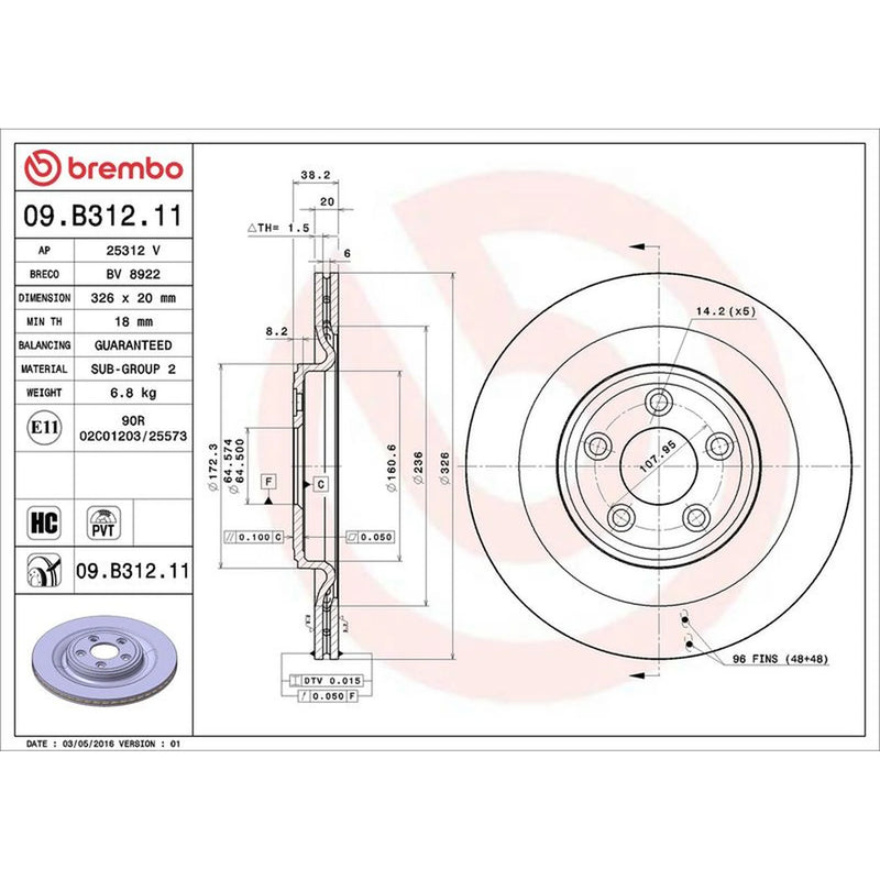 Brembo Rear Brake Discs & Pads fits Jaguar Xj 2009-2019 2.0 3.0 5.0