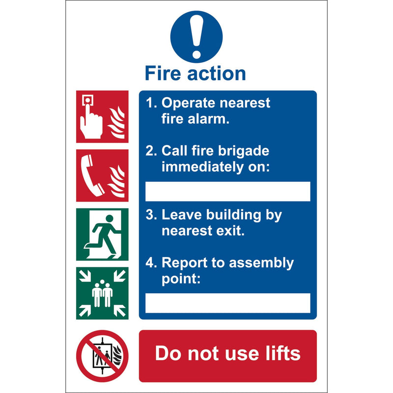 Draper Fire Action Procedure' Mandatory Sign, 200 x 300mm, Design 1 72154 Draper - Dynamic Drive