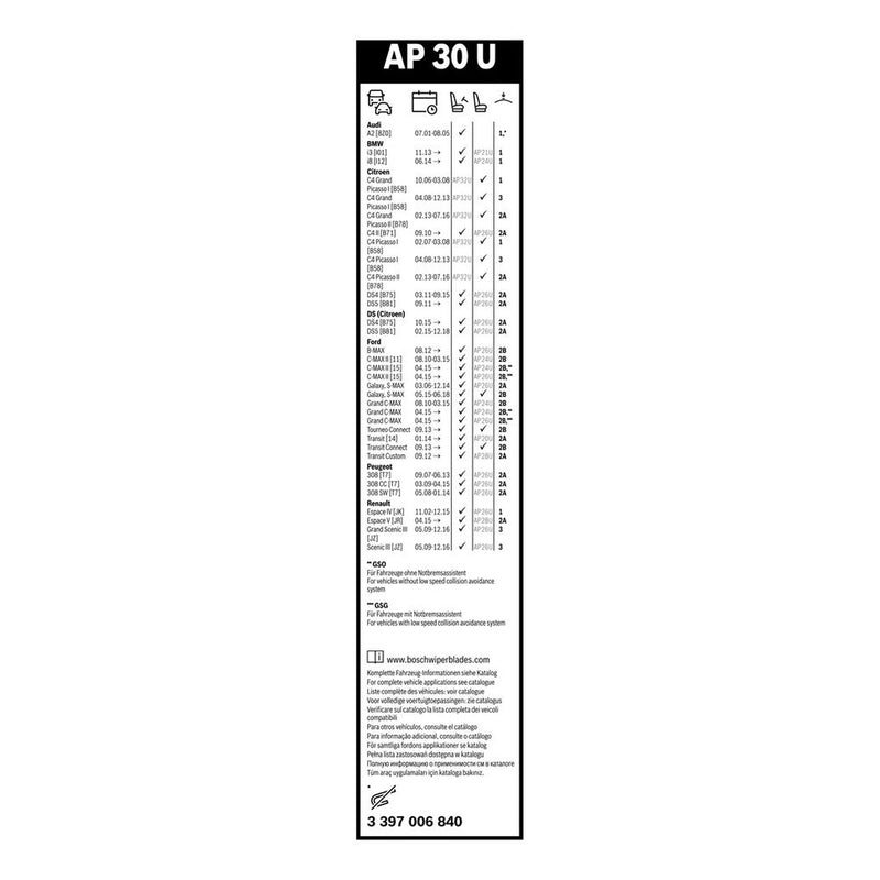 Bosch Aerotwin Wiper Blade 750mm — AP30U fits Audi A2 2000-2005 1.2 1.4 1.6