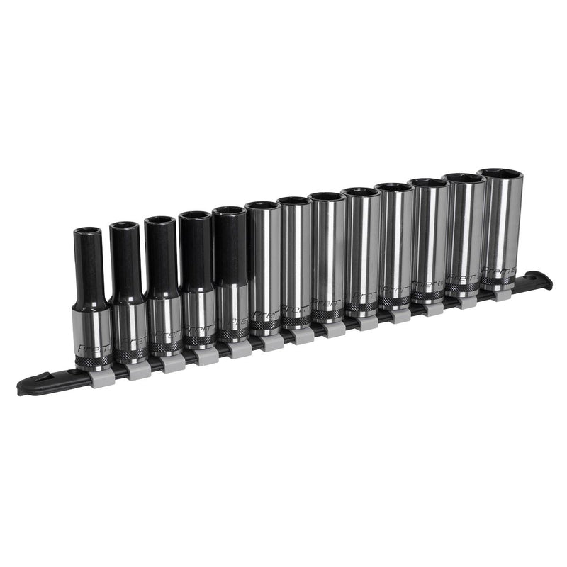 Sealey Socket Set Deep 13pc 1/2"Sq Drive Metric Black Series AK7995 Sealey - Dynamic Drive
