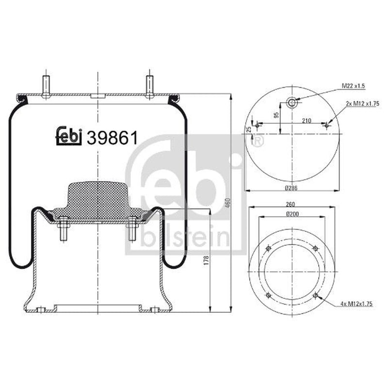 Febi Air Suspension Bellow 286mm 39861