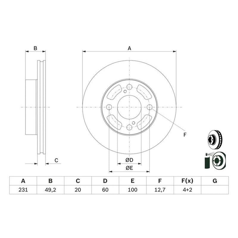 Bosch 2 x Vented Brake Discs fits Suzuki Celerio 2014 on 1.0