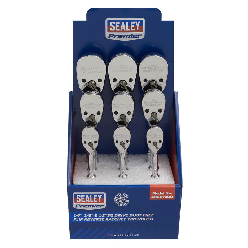 Sealey Ratchet Wrenches 1/4" 3/8" & 1/2"Sq Drive Pear-Head Flip Reverse Display Sealey - Dynamic Drive