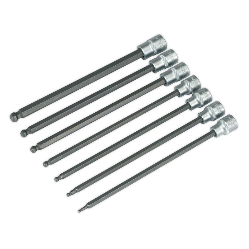 Sealey Ball-End Hex Socket Bit Set 7Pc 3/8Inchsq Drive 200mm Sealey - Dynamic Drive