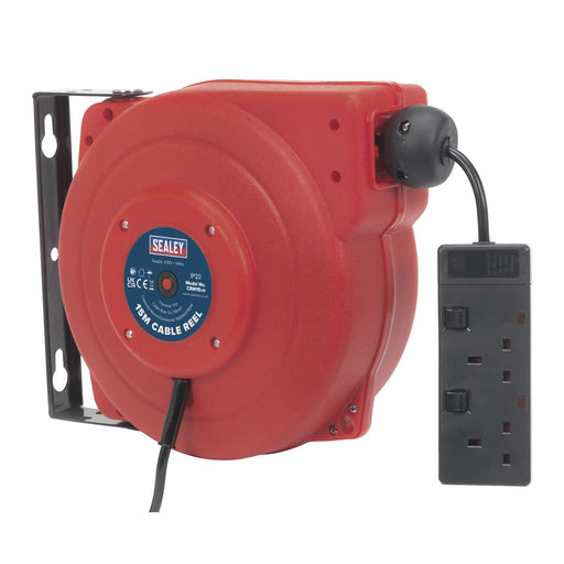 Sealey Cable Reel System Retractable 15m 2 x 230V Socket CRM15 Sealey - Dynamic Drive