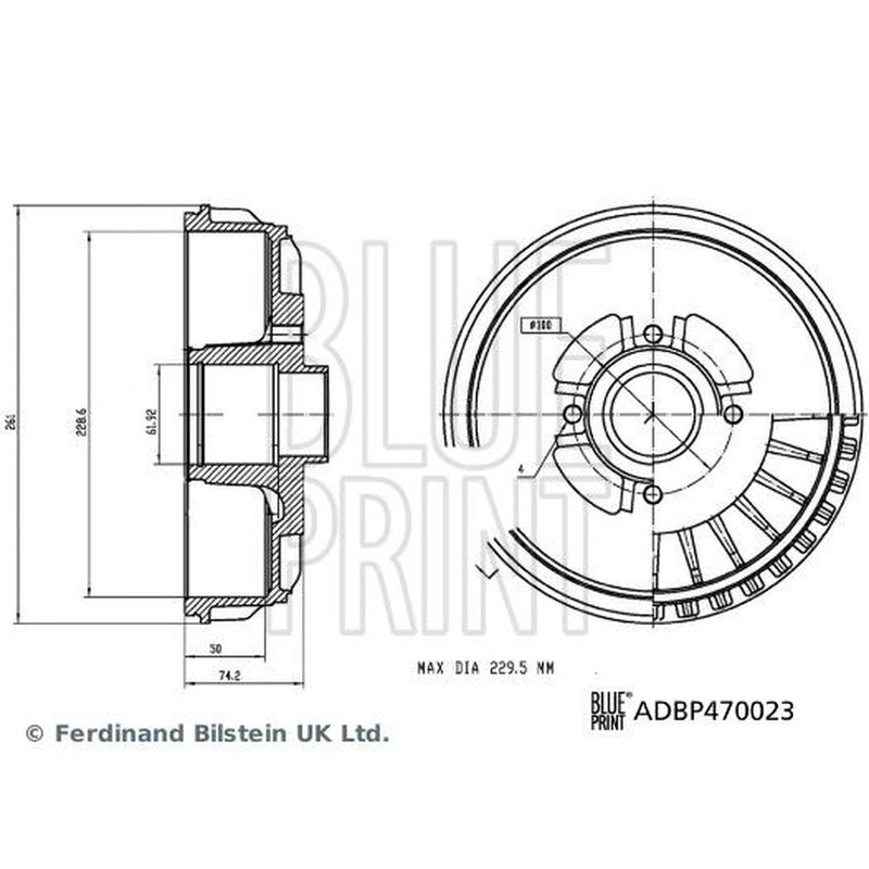 Blue Print Brake Drum Assembly Rear Right fits Dacia Dokker 2012-2021