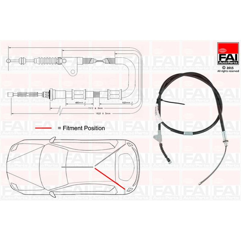 FAI Handbrake Cable Left Rear fits Toyota Avensis 1997-2003 1.6 1.8 2.0