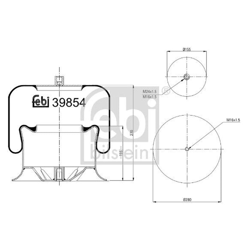 Febi Air Suspension Bellow 280mm Front 39854