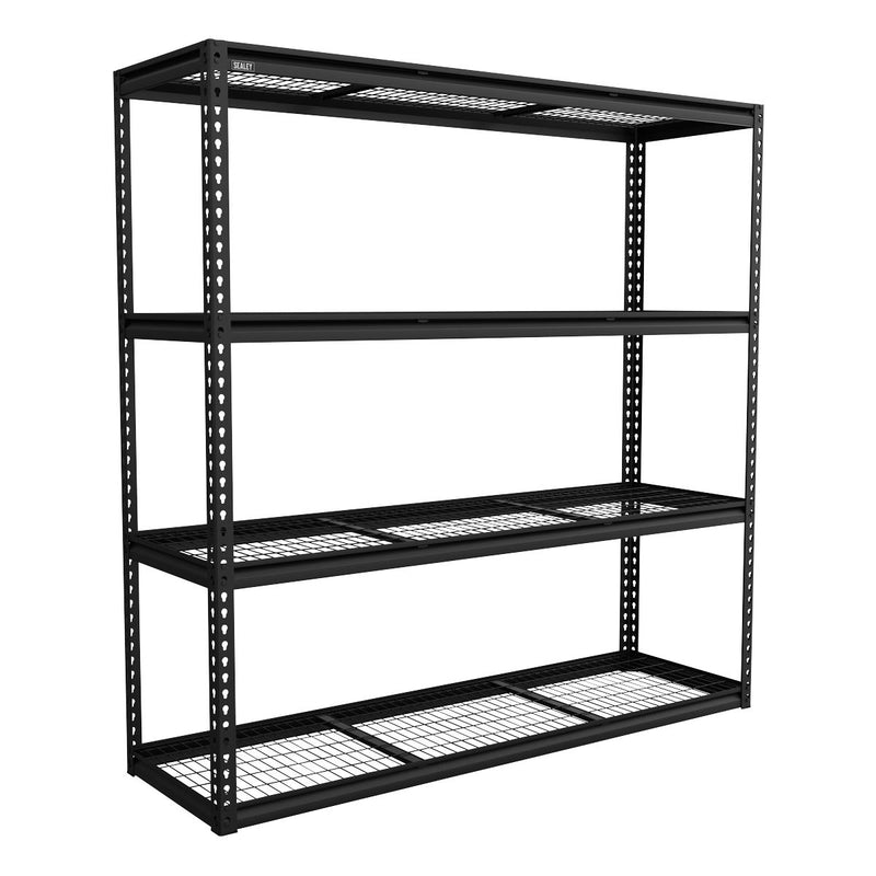Heavy-Duty Modular Racking Unit 4 Mesh Shelves 300kg Capacity Per Level 1820mm Sealey - Dynamic Drive