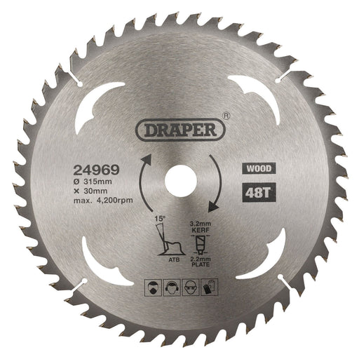 Draper TCT Circular Saw Blade for Wood, 315 x 30mm, 48T 24969 Draper - Dynamic Drive