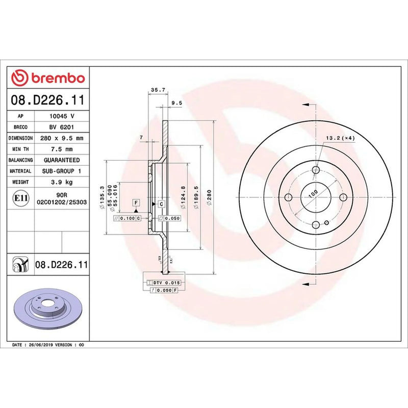 Brembo 2 x Solid Rear Brake Discs 08.D226.11-x2