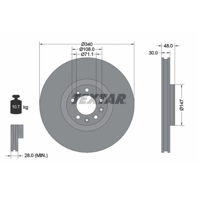 Textar 2 x Vented Front Brake Discs 92256003-x2