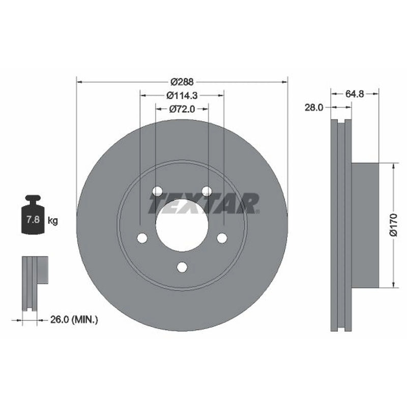 Textar 2 x Vented Front Brake Discs 92119705