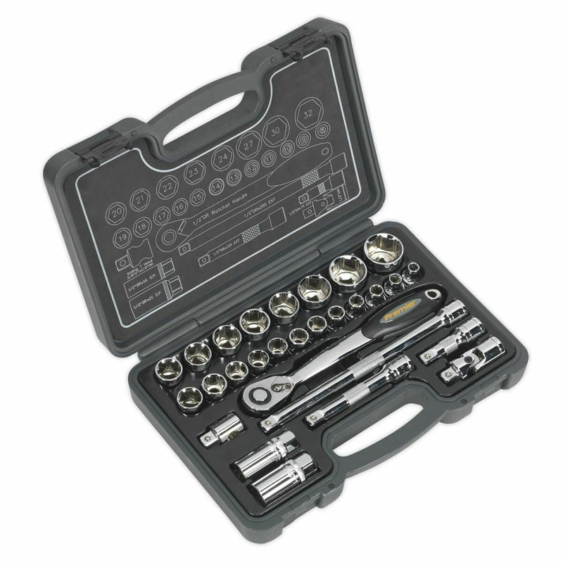 Sealey Socket Set 28pc 1/2"Sq Drive 6pt WallDrive Metric AK7953 Town Tools - Dynamic Drive