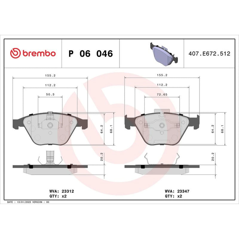 Brembo 4 x Front Brake Pad Set fits BMW 1 2011-2012