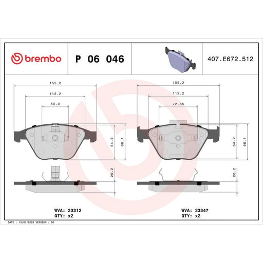 Brembo 4 x Front Brake Pad Set fits BMW 1 2011-2012