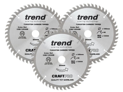 Trend CraftPro Plunge Saw Blade 165 x 20mm x 48T (Pack 3) Trend - Dynamic Drive